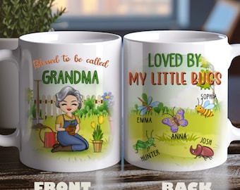 Blessed To be Called Grandma-Custom Portrait Grandma Kid Mug-Personalized Mug For Mom Grandma Kid Baby-Family Gift For Nana-Hot Coffee Cup