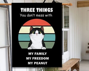 Custom Dog Cat Rabbit Portrait House Flag-Three Things You Don&#39;t Mess With-Personalized Garden Flag-Outdoor Decor-Gift For Mom Dad Pet Lover