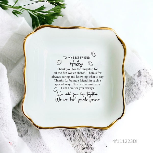 We Will Face Life Together-Personalized Ring Dish For Best Friend Soul Sister Women-Custom Jewelry Holder-Ceramic Trinket Tray-Birthday Gift