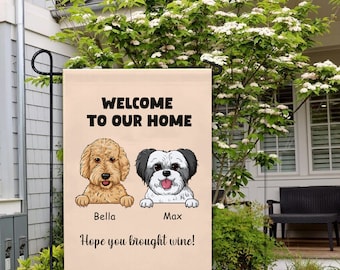 Custom Dog Cat Rabbit Portrait House Flag-Welcome To Our Home-Personalized Garden Flag-Outdoor Decor-Gifts For Mom Dad Family Pet Lover Gift
