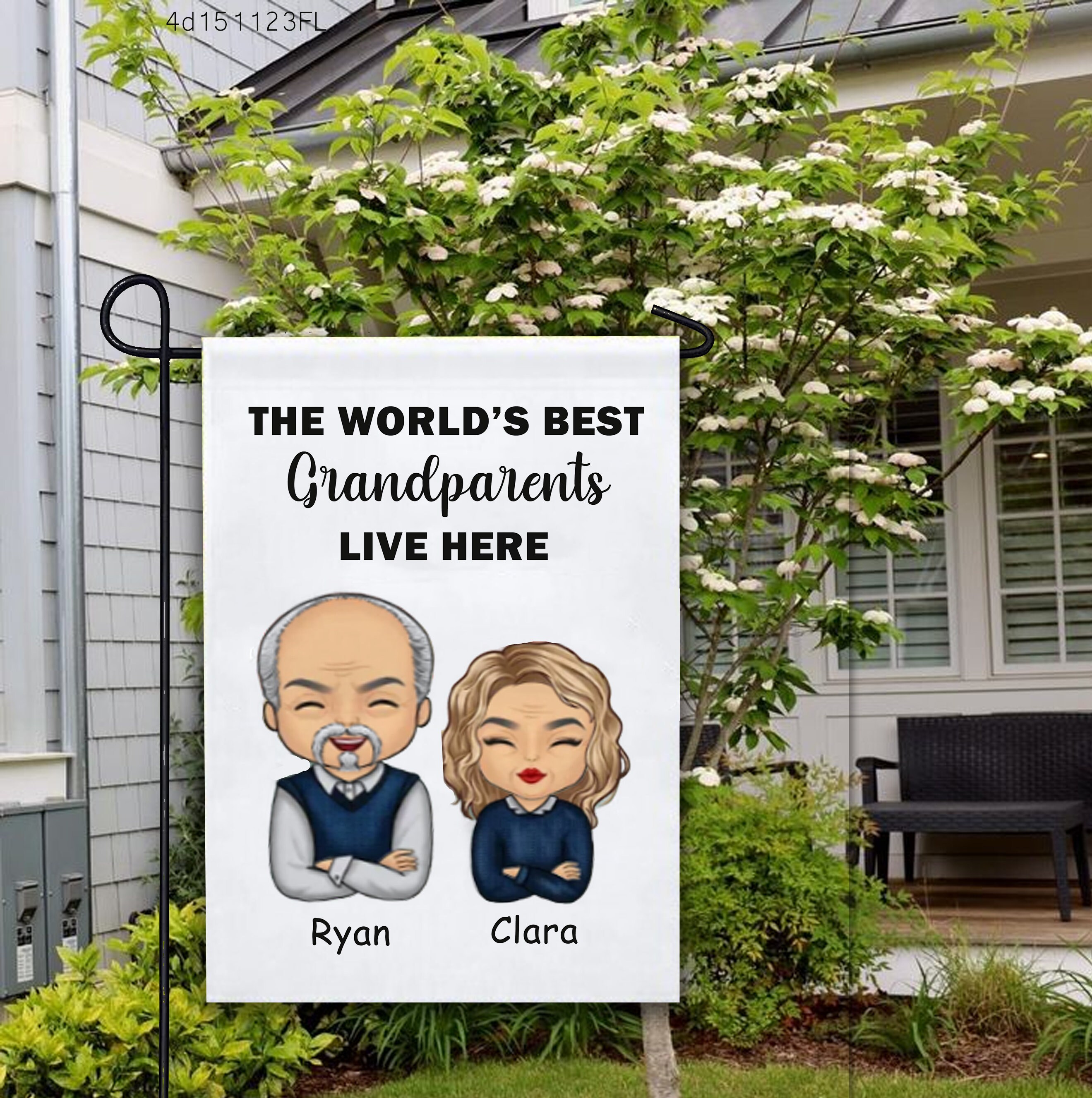 The World's Best Grandparents Live Here-Custom Portrait House Flag-Personalized Garden Flag-Outdoor Decor-Gift For Mom Grandma Grandpa