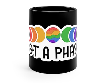 Niet een fase LGBTQ Pride Moon Phases 11oz zwarte mok
