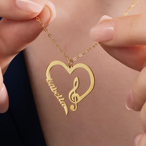 Custom Treble Clef Name Necklace with Heart, Music Note Treble Clef Pendant, Music Lover Name Necklace, Gift For Musician,Music Student Gift