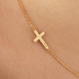 Cross Necklace · Sideway Cross Necklace · Gold, Rose Gold, White Gold Personalized Cross Necklace · Engraved Cross Necklace · Gift for Mom