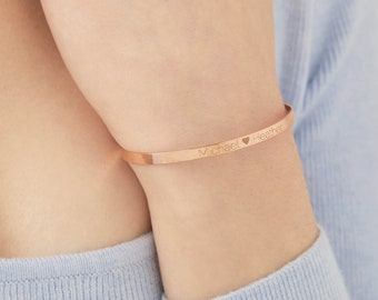 Personalized Bracelet ·Engraved Positive Words ·Power Phase Bangle · 14k Gold Inspirational Bracelet · Personalized Gift · Christmas Gift