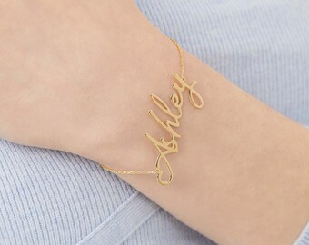 Gold Name Bracelet · Personalized Name Bracelet · Personalized Gift · Gold, White Gold, Rose Gold Custom Bracelet · Valentines Gift for Her