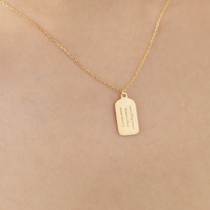Personalized Tag Necklace · Engraved Tag Necklace · Custom Gold Necklace · Necklaces for Women · Mothers Day Gift · Minimal Quote Necklace