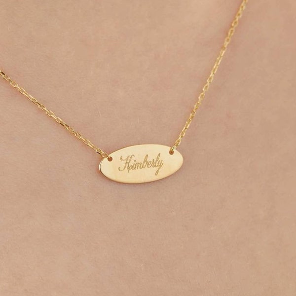 Engraved Name Necklace · Oval Necklace ·Engraved Necklace for Women · Gold, Rose Gold, White Gold Oval Necklace · Mothers Day Gift
