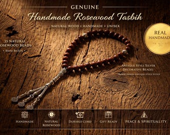 Tasbih de ágata natural con 33 cuentas, rosario hecho a mano con borla de plata, regalo islámico unisex.