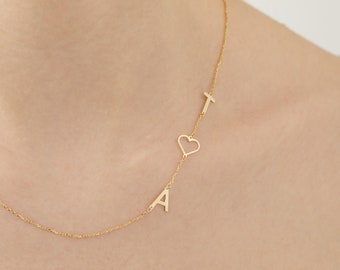 Sideway Initial Necklace · Double Initial Necklace · Gold, Rose Gold, White Gold Initial Necklace ·Gifts for Her· Mothers Day Necklace