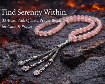 Pink Quartz Tasbih 33 Beads Natural Stone Prayer Meditation Stress Relief Gift Handmade