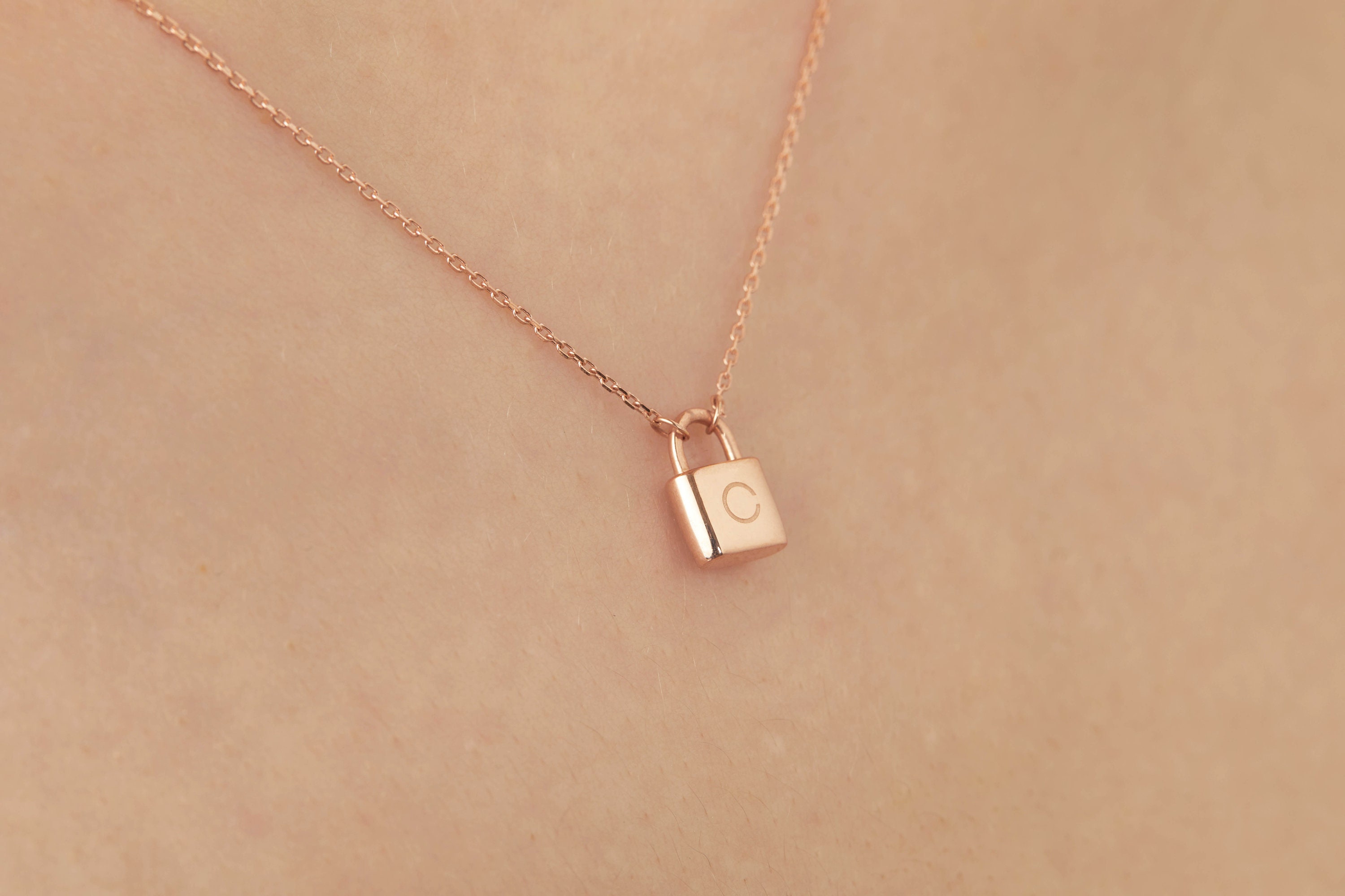 Initial Padlock Necklace Initial Lock Necklace Etsy