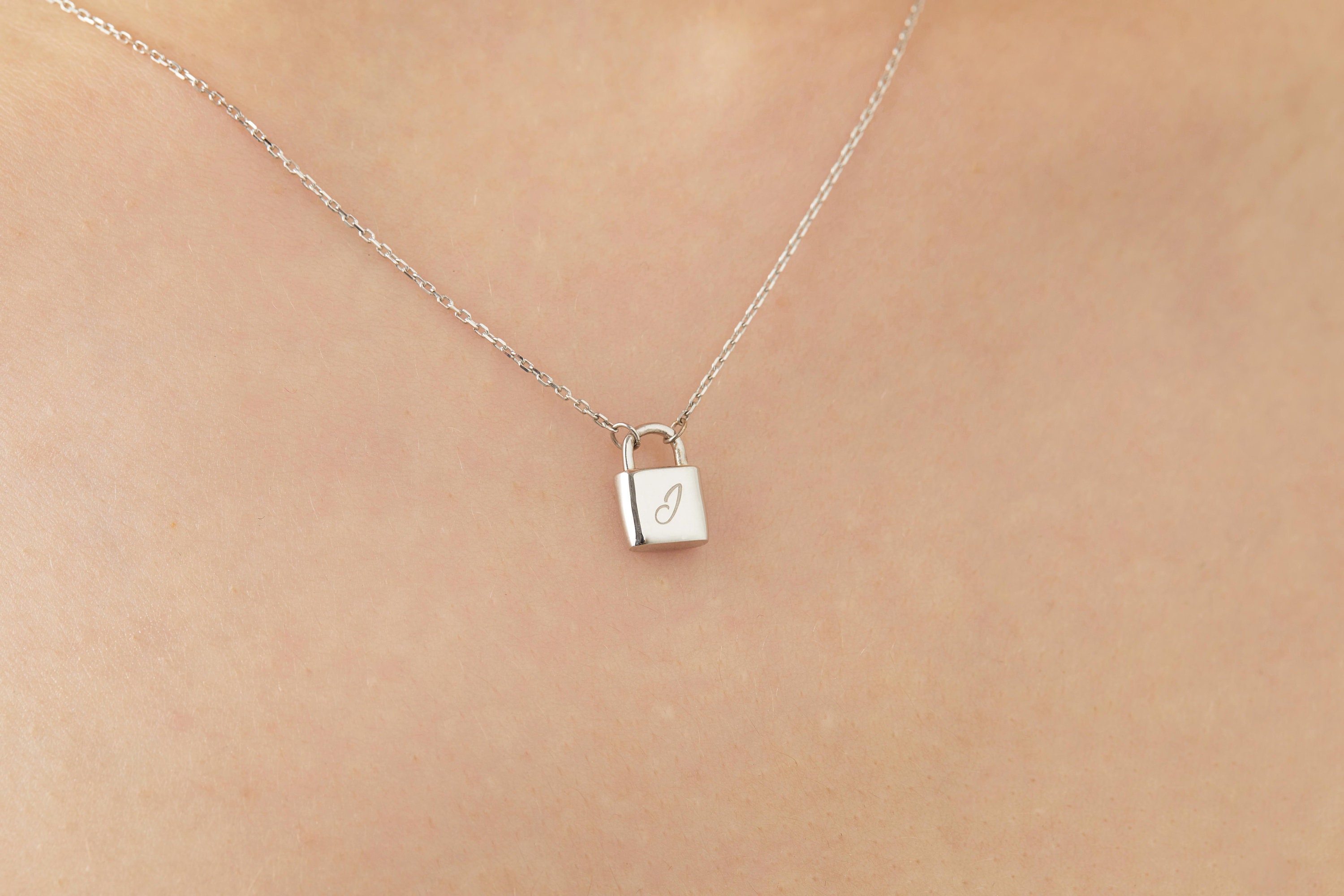 Initial Padlock Necklace Initial Lock Necklace Etsy