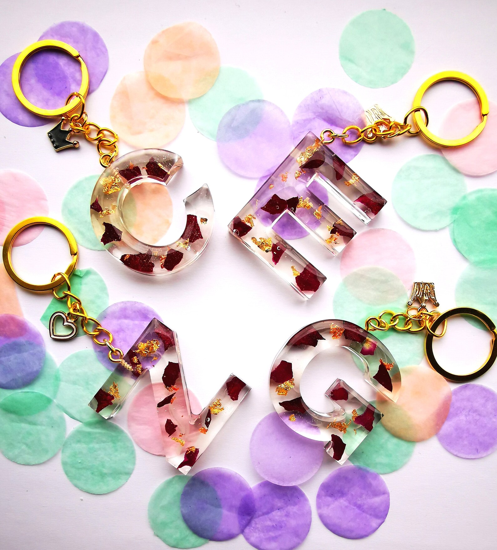 Resinart EPOXY letters keychains with real flowers Etsy