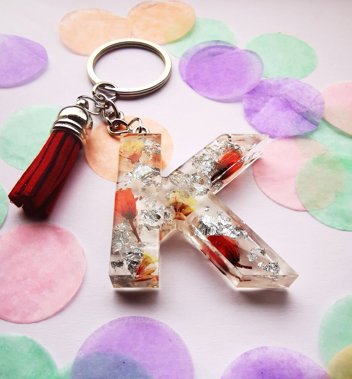 Epoxy keychain with real flowers and gold leaf Etsy