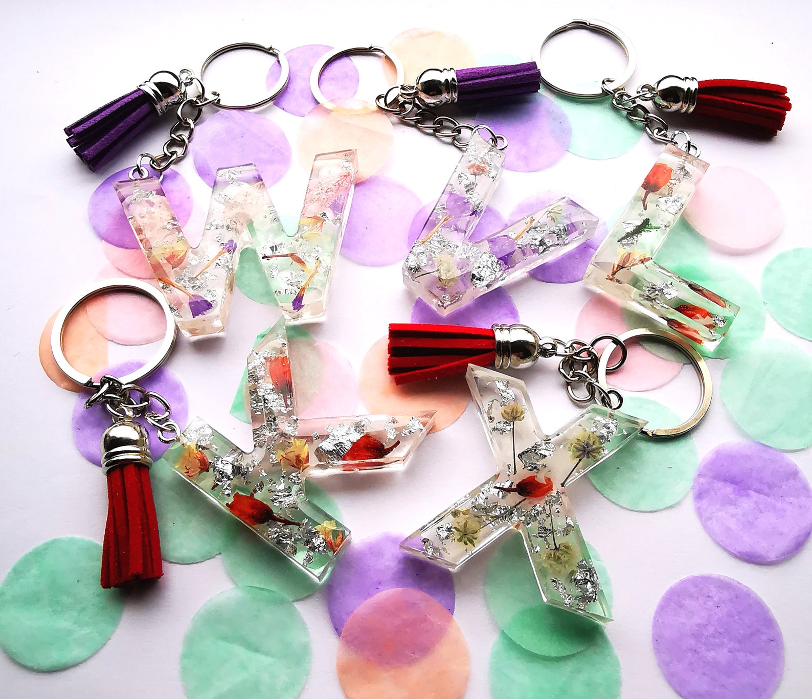Epoxy keychain with real flowers and gold leaf Etsy