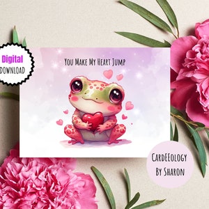 Tarjeta de felicitación de San Valentín imprimible Descarga instantánea de tarjetas de 7x5 pulgadas para el día de San Valentín, Tarjeta de San Valentín para descargar, Tarjetas de rana