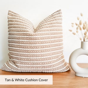 Tan Boho Pillow Cover | Cotton Woven Stripe Cushion Cover | Bohemian Soft Pillow Case | Handmade Cushion Case For Bedroom and Sofa