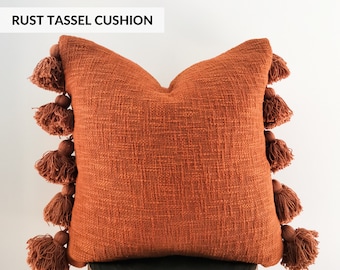 Rust Tassel Cushion Cover 20x20 | Boho Tassel Cushion Case | Throw Pillow Cover | Decorative Cotton Cushion Case For Living Room & Bedroom