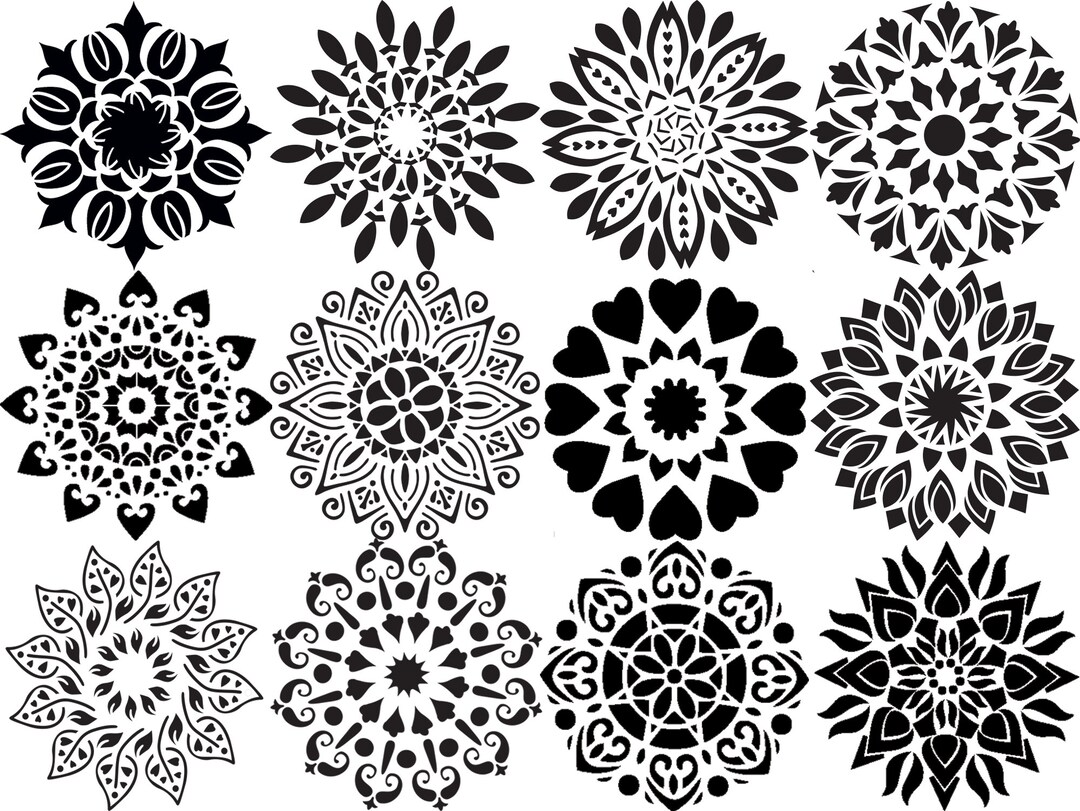 Mandala dotting stencils set of 12 12cm x 12cm reusable stencils