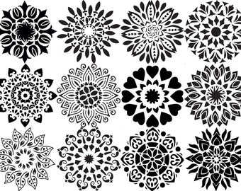 MANDALA DOTTING STENCILS - Set of 12 (12cm x 12cm) – Reusable Stencils for Blackboards, Walls, Floors, Wood, Canvas, endless possibilities.