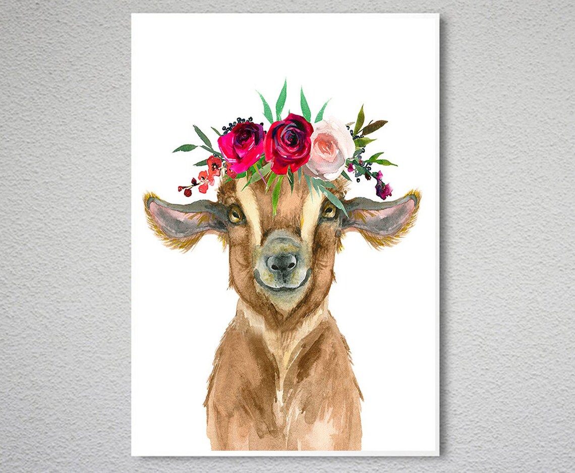 Cute Baby Goat Flower Crown Wall Art Home Decor Poster Etsy