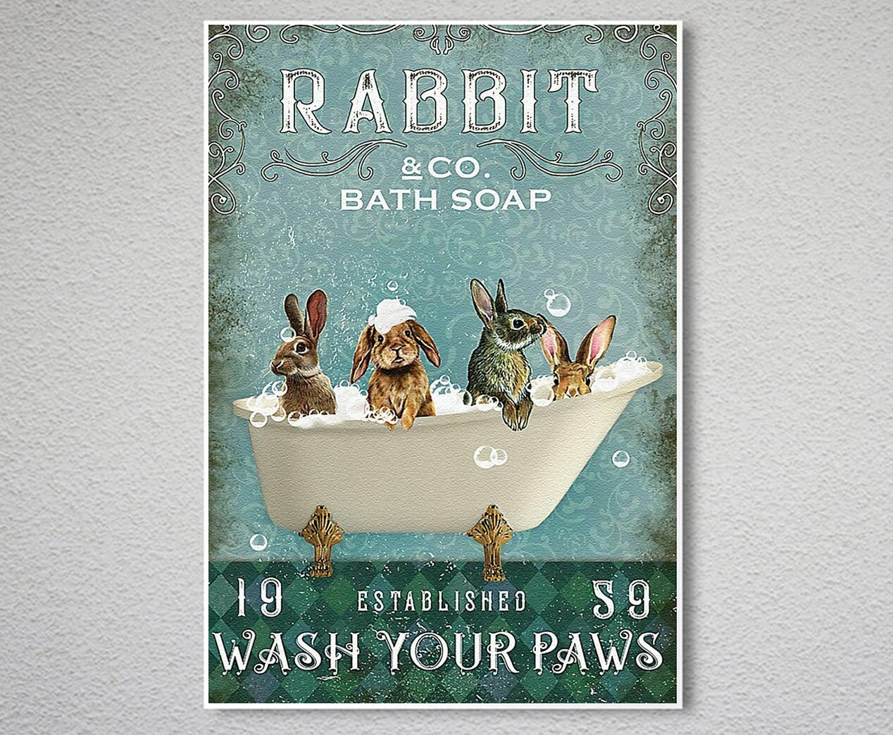 Rabbit Wash Your Paws Vertical Poster Wall Decor Etsy