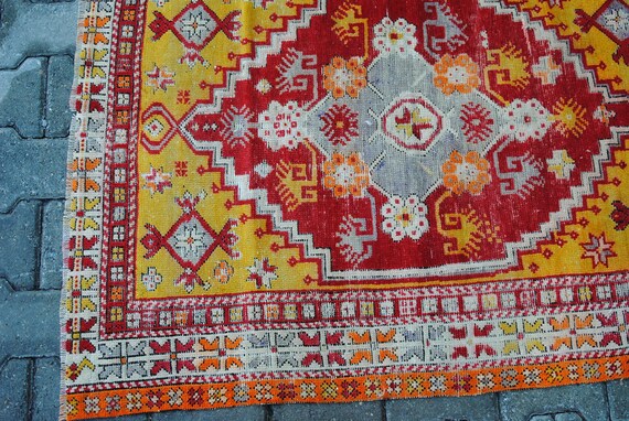 2x3 feet Orange Turkish mat Carpet mat Wool Cotton mat Beige mat Geometric mat Interior design Asymmetric mat Floorcloth mat Flat weave mat