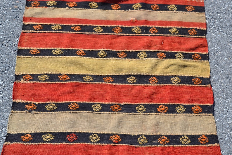 2x3 feet Orange Turkish mat Carpet mat Wool Cotton mat Beige mat Geometric mat Interior design Asymmetric mat Floorcloth mat Flat weave mat