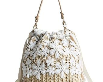 Women Large Straw Hobo Handbag Tote Rattan Bag Summer Vintage Weave Round Beach Bag