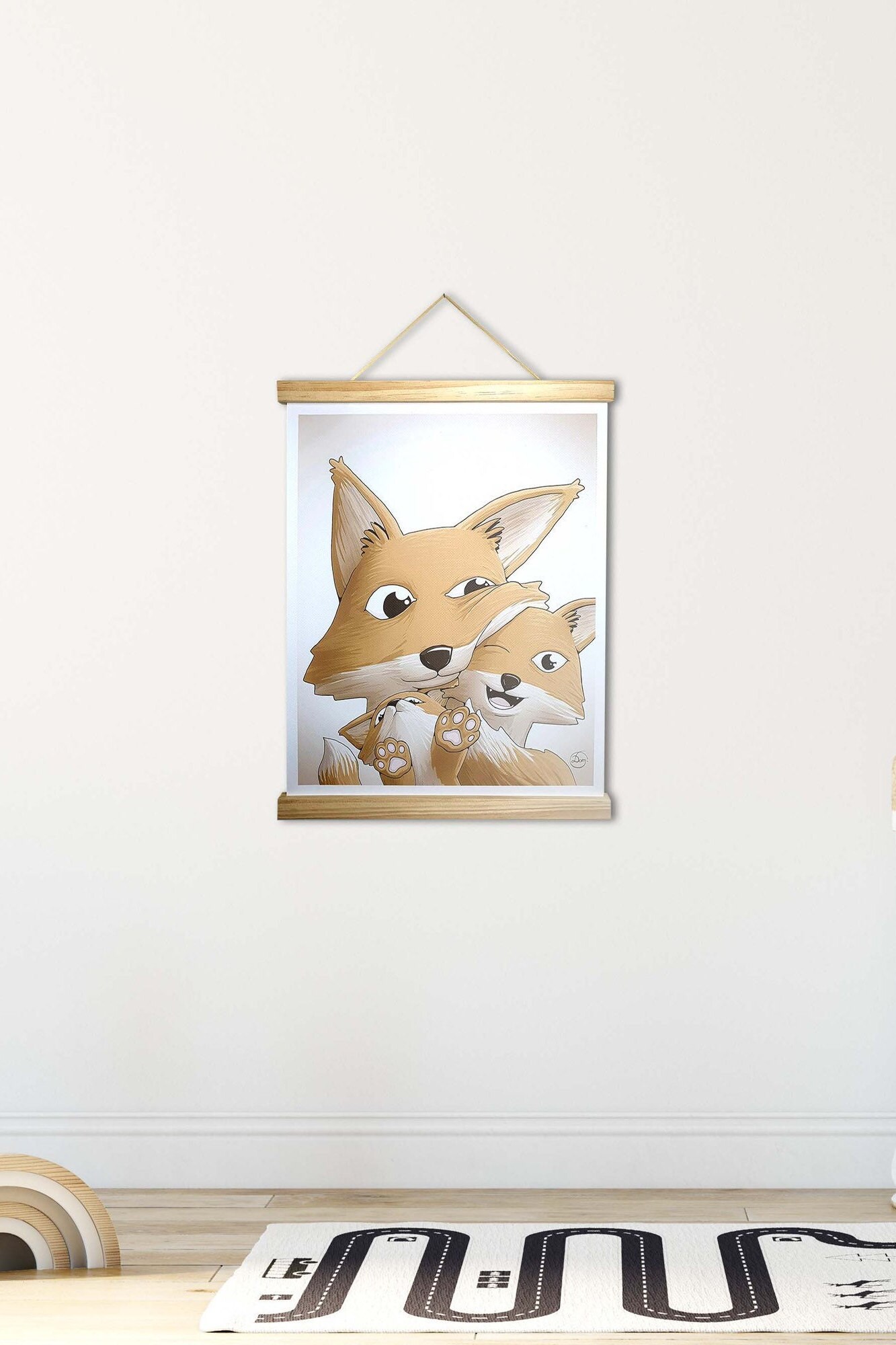 Cadre Enfant Renard Selfie/Illustration sur Toile