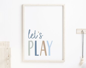 Letrero "Let's Play", Decoración de pared para sala de juegos (Descarga digital)