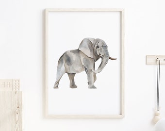 Elephant Watercolor Print, Safari Nursery Art