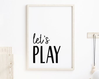 Letrero "Let's Play", Decoración de pared para sala de juegos (Descarga digital)