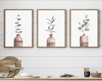 Botanical Vase Print Set | Watercolor Floral Wall Art