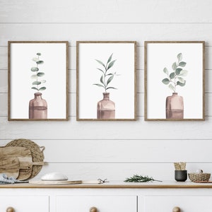 Botanical Vase Art. Botanical Print Set. Watercolor Botanical Art. Botanical Prints. Floral Wall Art. Set Of 3 Prints. Potted Plant Print.
