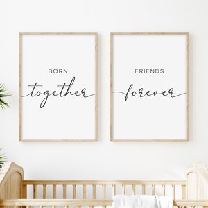 Arte de pared de gemelos. Decoración de guardería. Cita de gemelos. Impresión de cita de guardería. Regalo para bebés gemelos. Nacidos juntos, amigos para siempre. Impresión de hermanas.