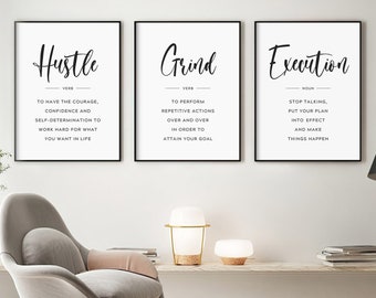 Hustle Grind Execution Print, Motivational Office Decor (Digital Download)