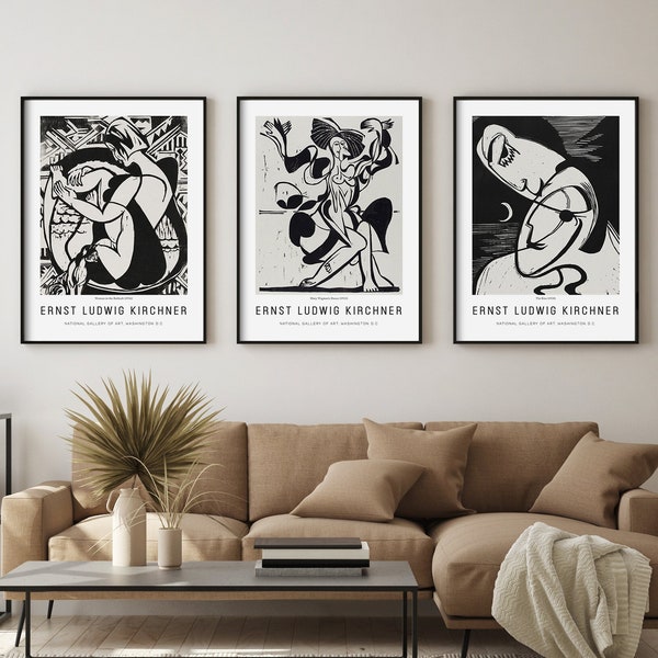 Ernst Ludwig Kirchner Print Set. Modern Abstract Art. Gallery Wall Set. Kirchner Poster. Black White Vintage Poster. Museum Poster.