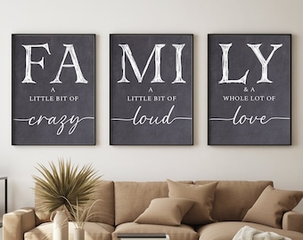 Family Print. Family A Little Bit of Crazy Sign. Family Sign. Black Art. Family Quote Wall Decor. Set of 3 Prints. Family Definition Sign.