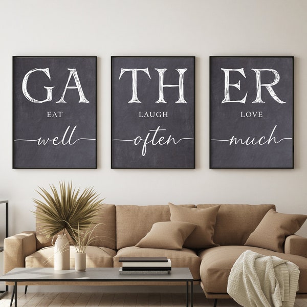 Gather Sign. Kitchen Wall Decor. Gather Sign For Dining Room. Signs for Kitchen. Eat Well Laugh Often Love Much Print. Kitchen Prints.