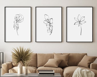 Kwiatowe wydruki artystyczne, botaniczna dekoracja ścienna, zestaw 3 szt.