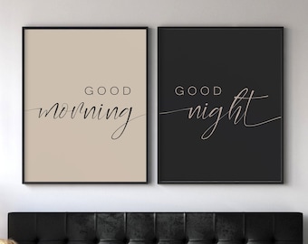 Bedroom Print Set. Good Morning, Good Night Wall Decor. Printable Wall Art. Bedroom Prints. Couple Wall Art. Black And White Prints.