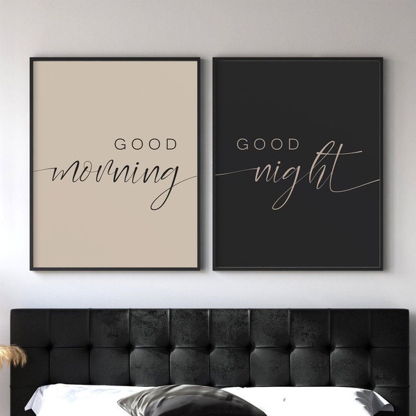 Schlafzimmer Print Set. Guten Morgen, gute Nacht. Druckbare Kunst. Schlafzimmer Drucke. Paar Wandbild. Schwarz Weiß Drucke.