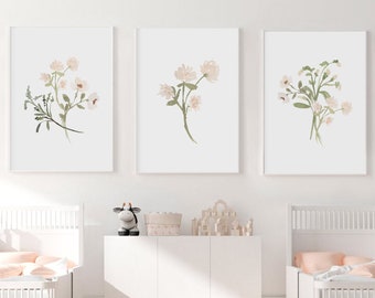 Floral Watercolor Print Set, Wildflower Baby Girl Nursery Art