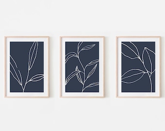 Navy Blue Fern Set of 3, Botanical Gallery Wall Art, Boho Navy ...