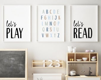Láminas para la sala de juegos: ¡A jugar!, ¡A leer!, Póster del abecedario (Descarga digital)