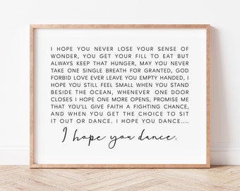 I Hope You Dance Lyrics Printable. Country Decor. Song Lyrics Wall Art