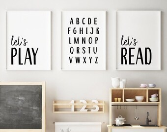 Láminas para la sala de juegos: Juguemos, Leamos, Alfabeto (Descarga digital)