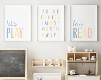 Láminas con el abecedario para la sala de juegos, decoración infantil en tonos pastel (descarga digital)
